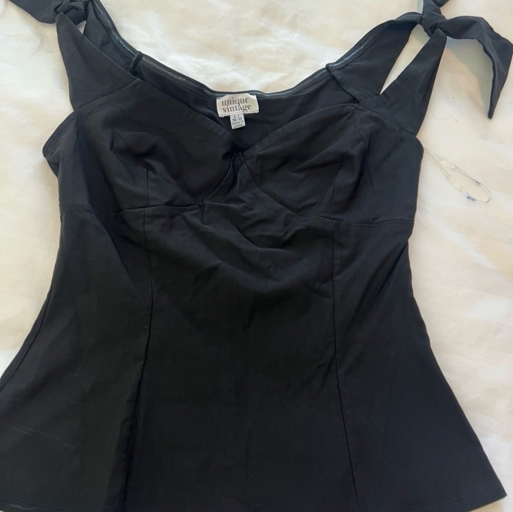❗Unique Vintage Sweetheart off the Shoulder Bow Detail Black Top Large❗